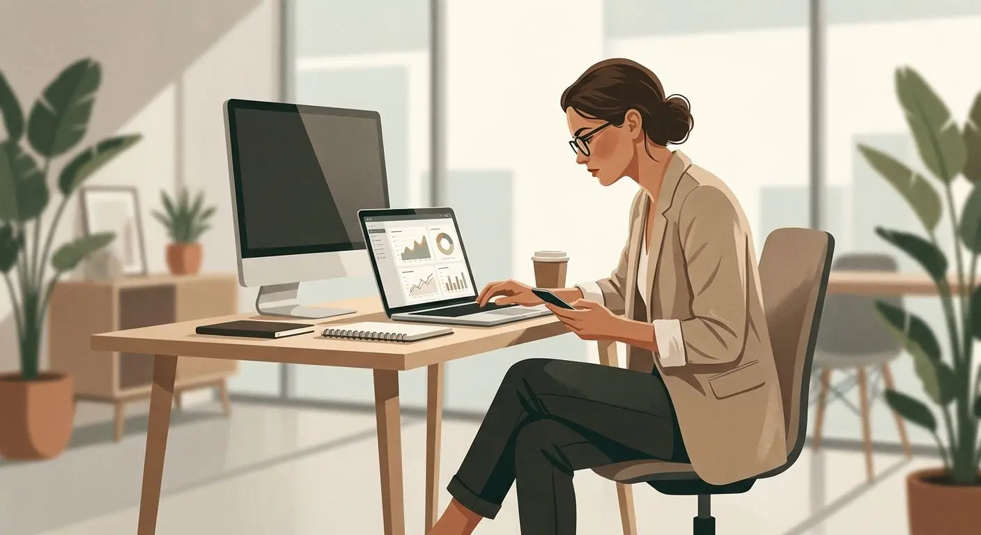 Illustration of an iGaming analyst reviewing mobile app features