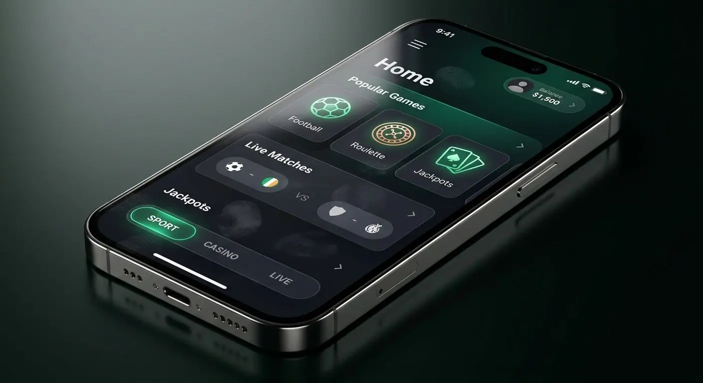 Spinbet App interface overview Spinbet app home screen with Sport Casino and Live tabs on smartphone