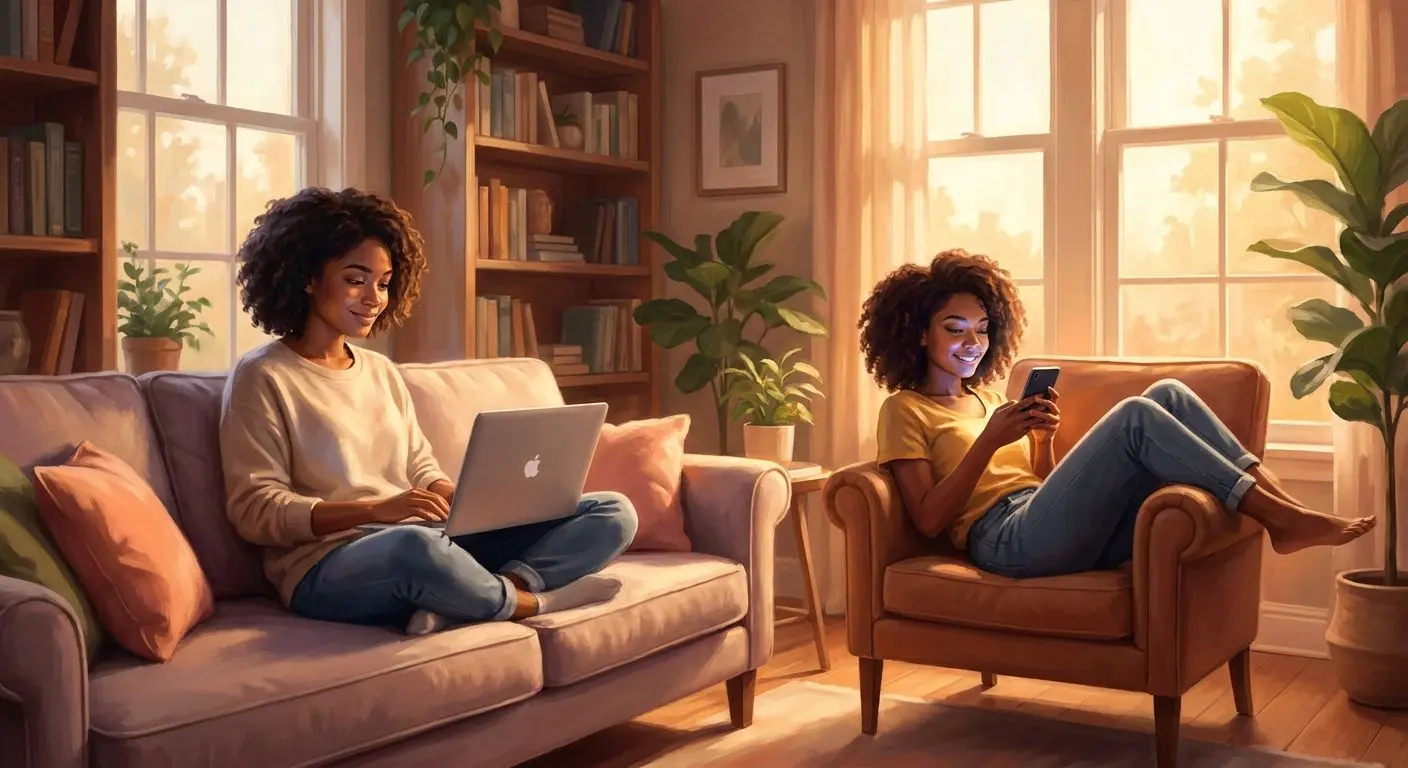 Player impressions and review atmosphere Players using laptop and smartphone while exploring a slot-style game