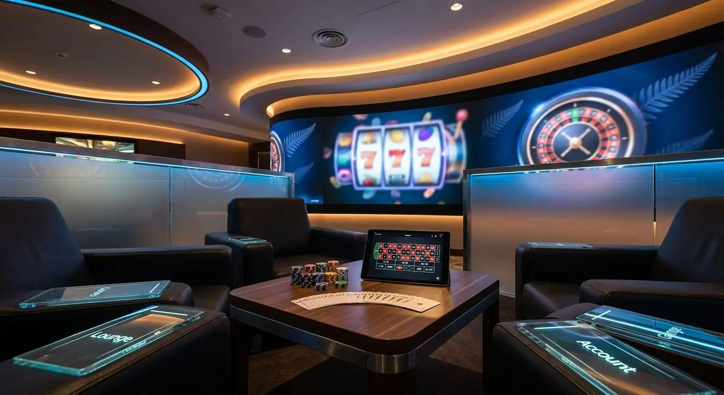 Online gaming lobby with reels, roulette and card game visuals