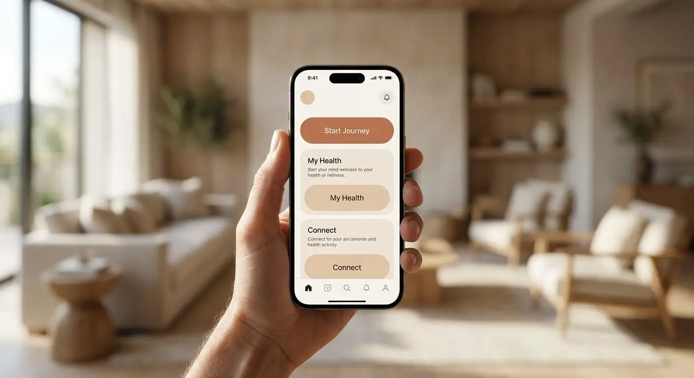 Hand holding smartphone with clear mobile interface and large buttons