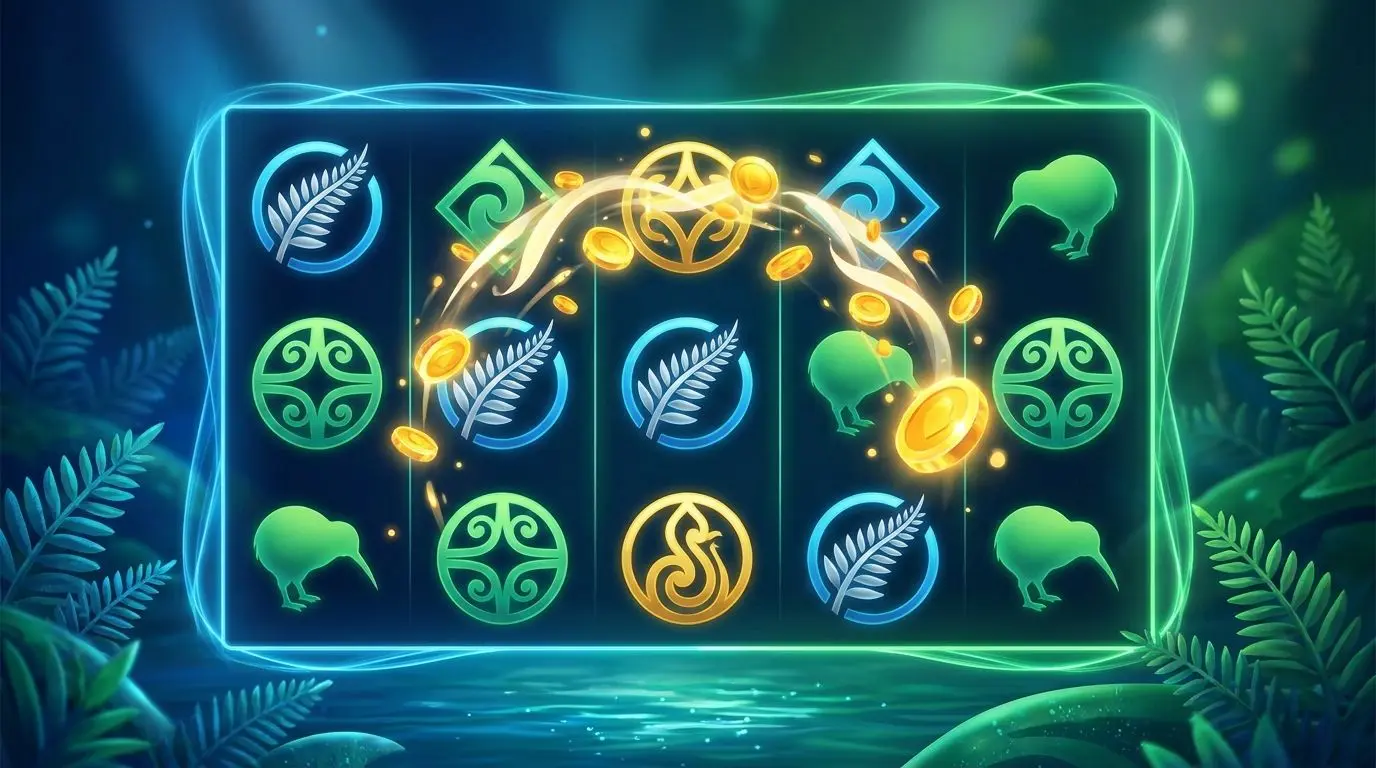 Pokies and free spins themed promotional image for New Zealand players