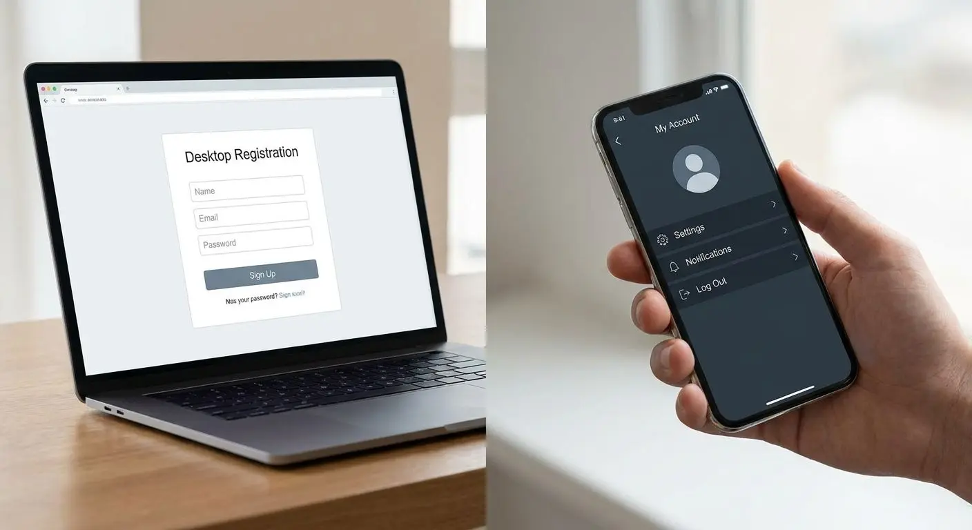 Comparison of desktop and mobile account registration interfaces