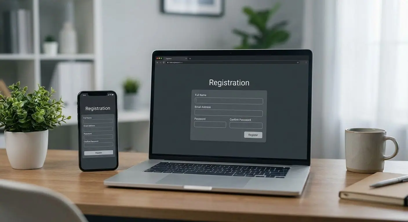Example of an online registration form on desktop and mobile devices