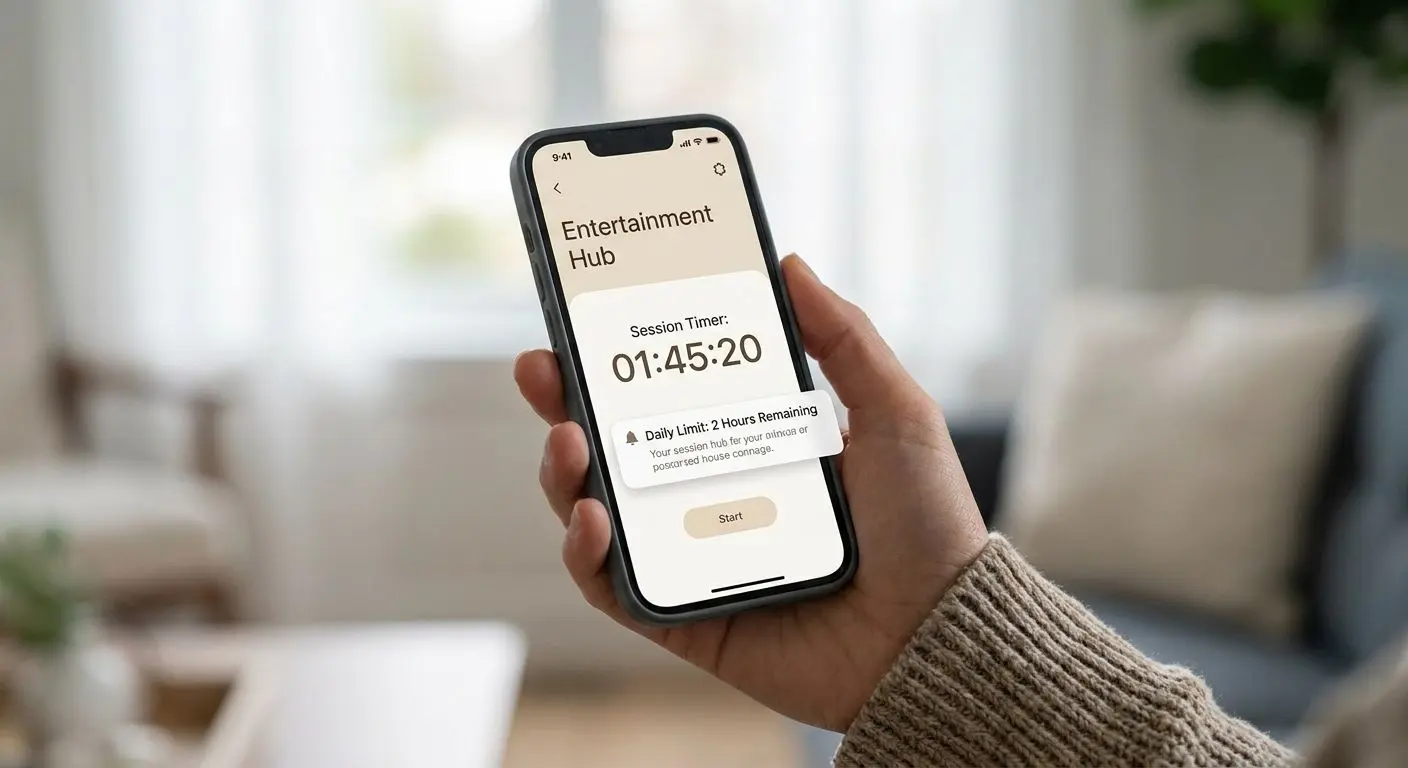 Safe mobile play with time limits Mobile play screen with visible timer and session limit reminder