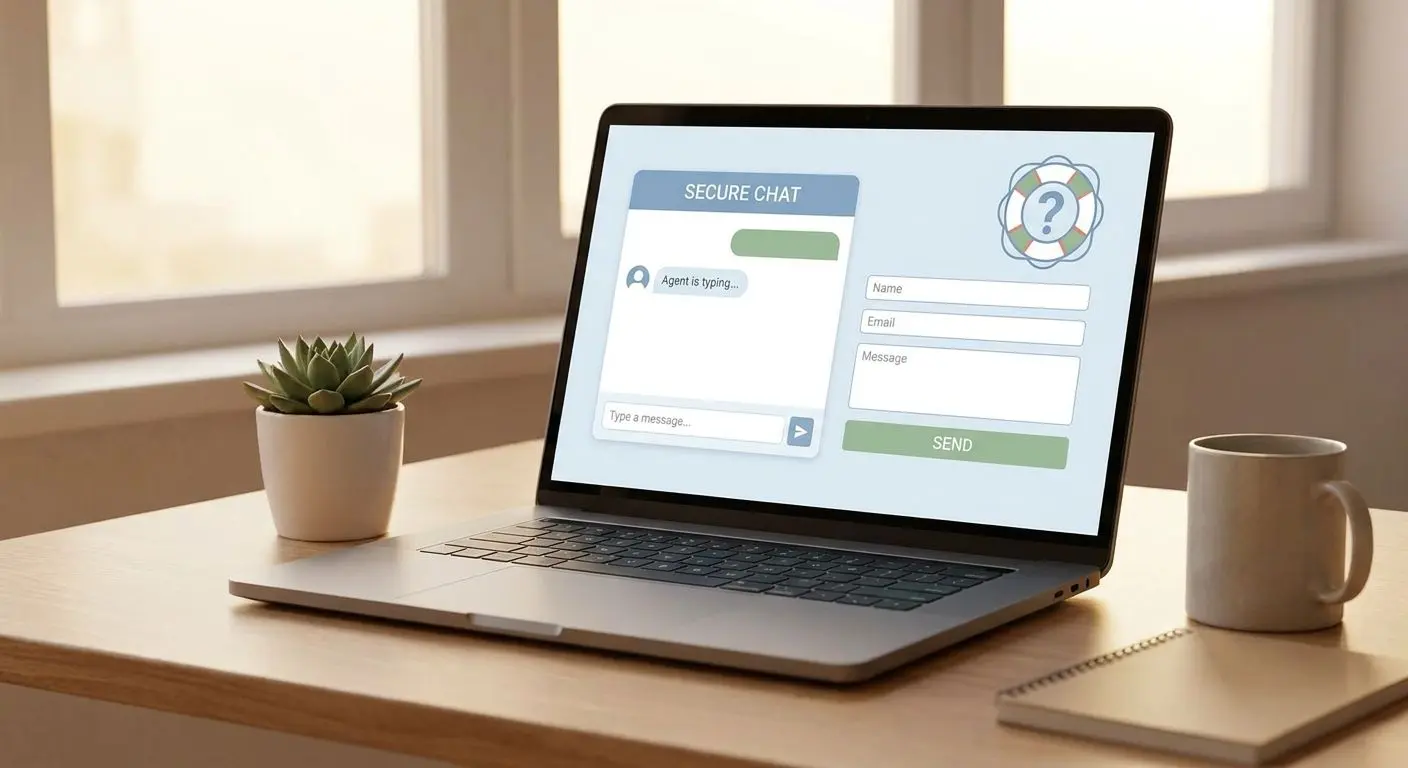 Getting support for verification issues Support chat and email interface for account verification help