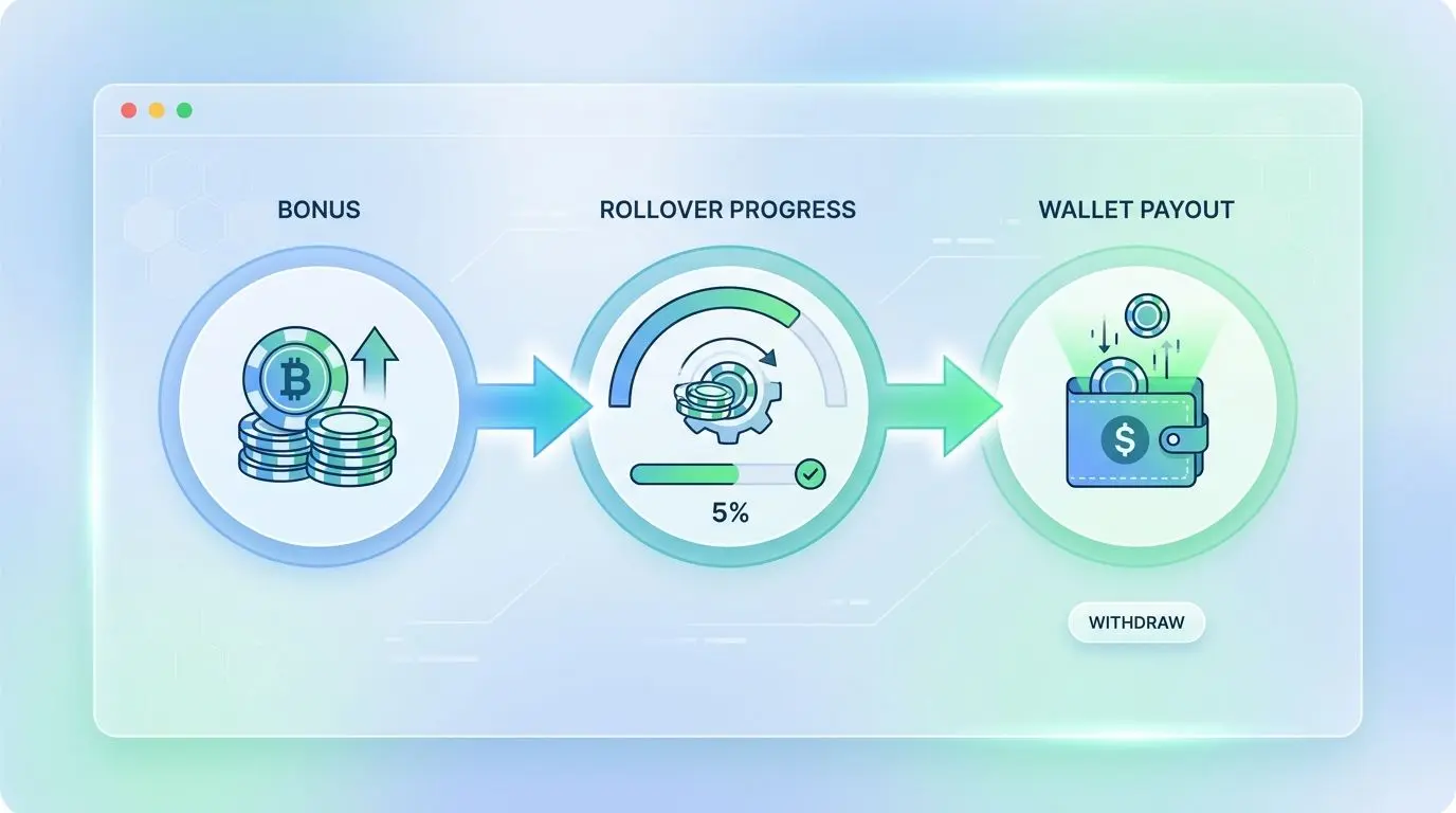 Simple diagram showing bonus to wagering to cash out flow